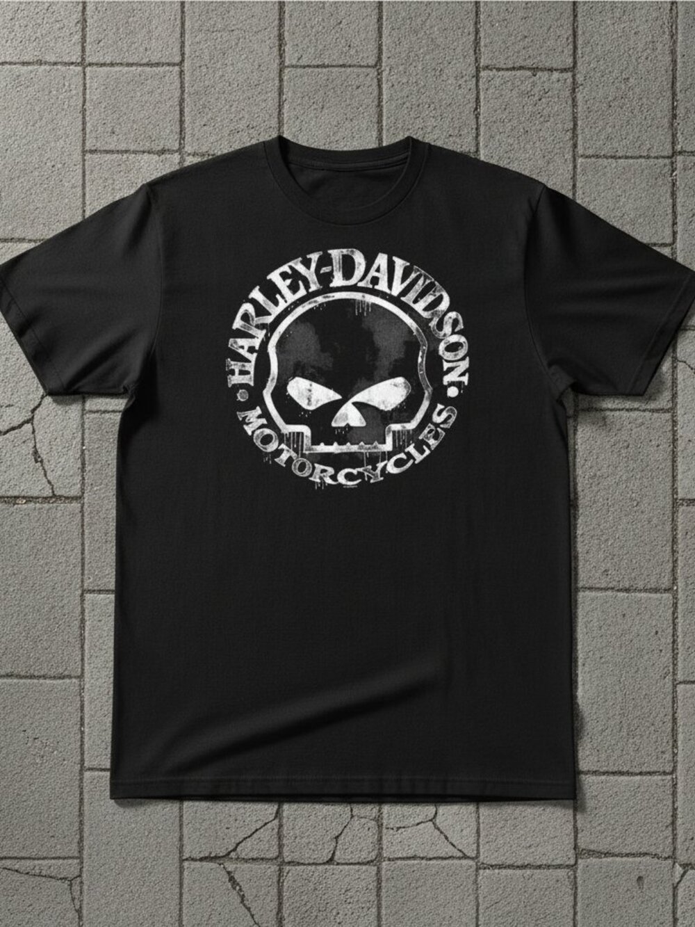 Harley-Davidson Skull Motorcycle T-Shirt Vintage Distressed Biker Graphic Tee